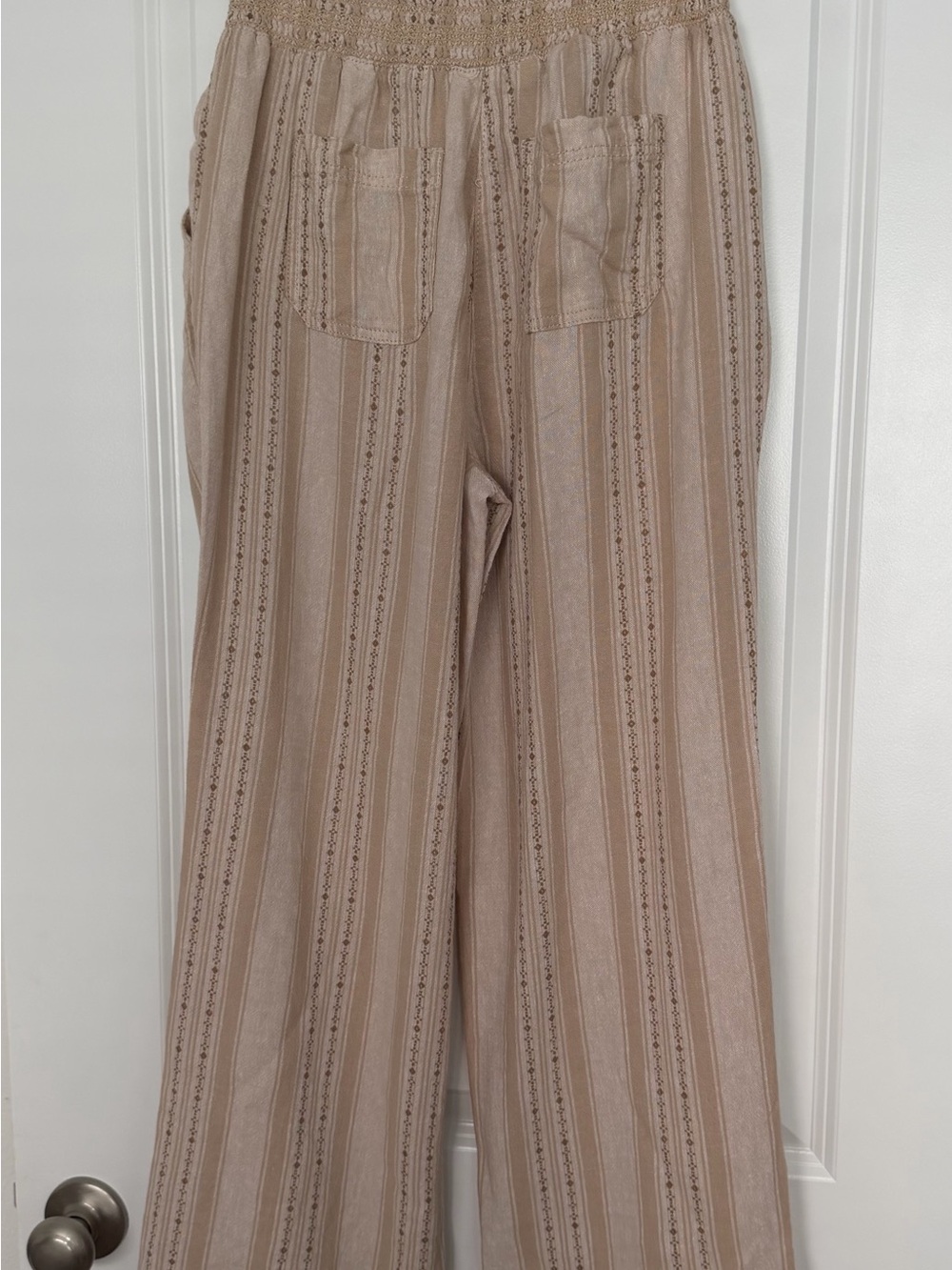 Briggs New York Beige Striped Linen\Rayon Wide-Leg Pull-On Pants